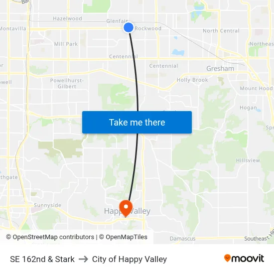 SE 162nd & Stark to City of Happy Valley map