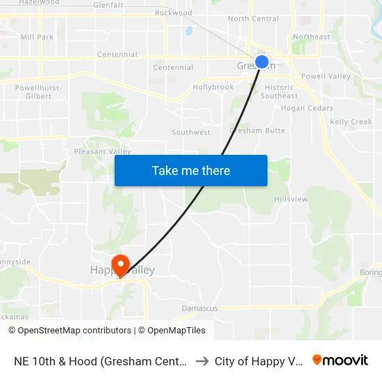 NE 10th & Hood (Gresham Central TC) to City of Happy Valley map