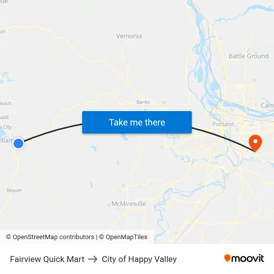 Fairview Quick Mart to City of Happy Valley map