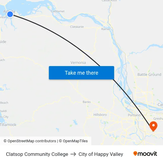 Clatsop Community College to City of Happy Valley map