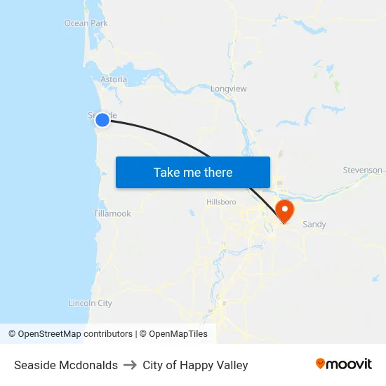 Seaside Mcdonalds to City of Happy Valley map