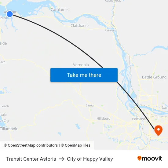 Transit Center Astoria to City of Happy Valley map
