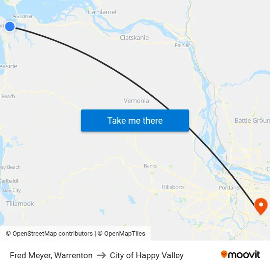 Fred Meyer, Warrenton to City of Happy Valley map