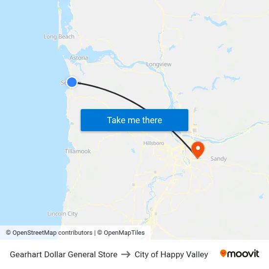 Gearhart Dollar General Store to City of Happy Valley map