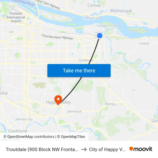 Troutdale (900 Block NW Frontage Rd) to City of Happy Valley map