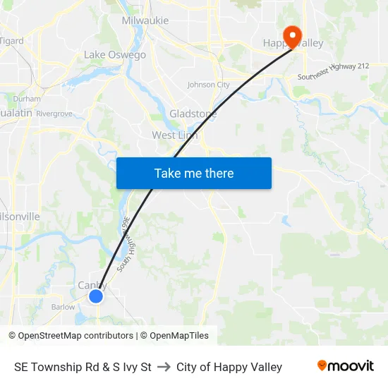 SE Township Rd & S Ivy St to City of Happy Valley map