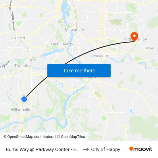 Burns Way @ Parkway Center - Eastbound to City of Happy Valley map