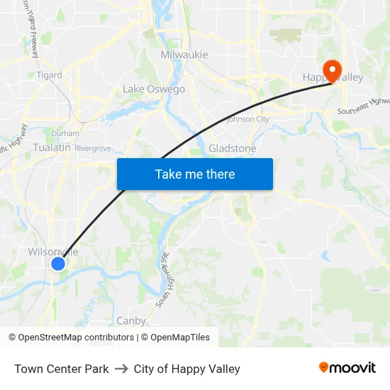 Town Center Park to City of Happy Valley map