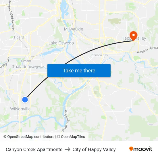 Canyon Creek Apartments to City of Happy Valley map