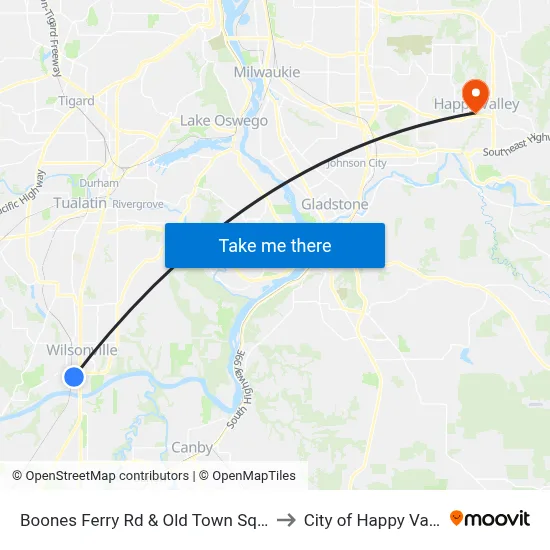 Boones Ferry Rd & Old Town Square to City of Happy Valley map