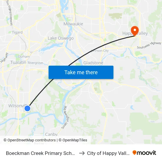 Boeckman Creek Primary School to City of Happy Valley map