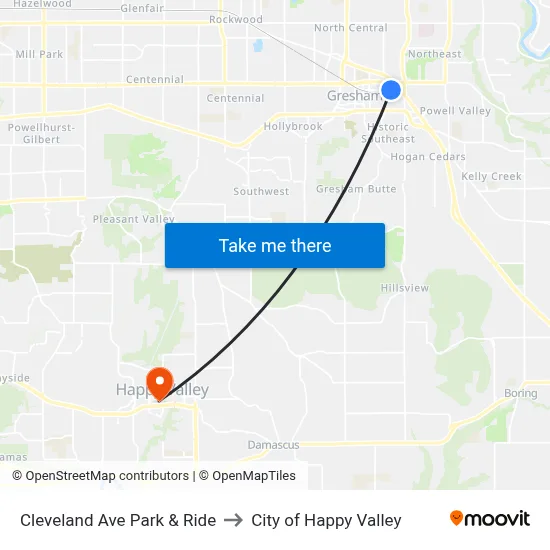 Cleveland Ave Park & Ride to City of Happy Valley map