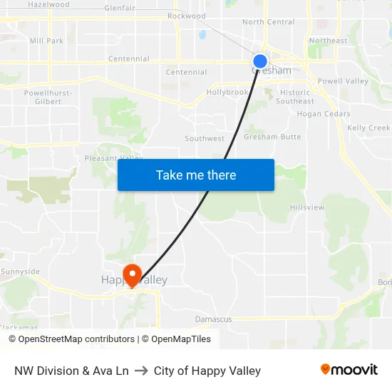 NW Division & Ava Ln to City of Happy Valley map