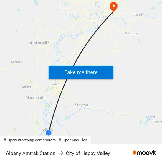 Albany Amtrak Station to City of Happy Valley map