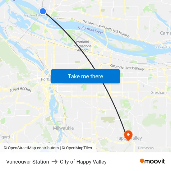 Vancouver Station to City of Happy Valley map