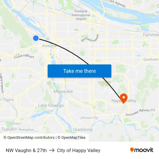 NW Vaughn & 27th to City of Happy Valley map
