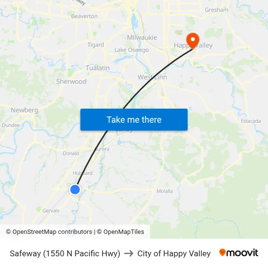 Safeway (1550 N Pacific Hwy) to City of Happy Valley map