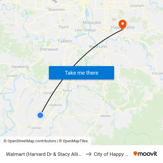 Walmart (Harvard Dr & Stacy Allison Way) to City of Happy Valley map