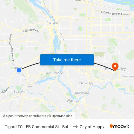 Tigard TC - EB Commercial St - Ballroom Studio to City of Happy Valley map