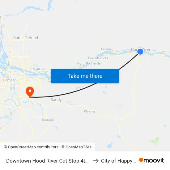 Downtown Hood River Cat Stop 4th & Columbia to City of Happy Valley map