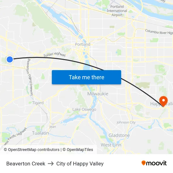 Beaverton Creek to City of Happy Valley map