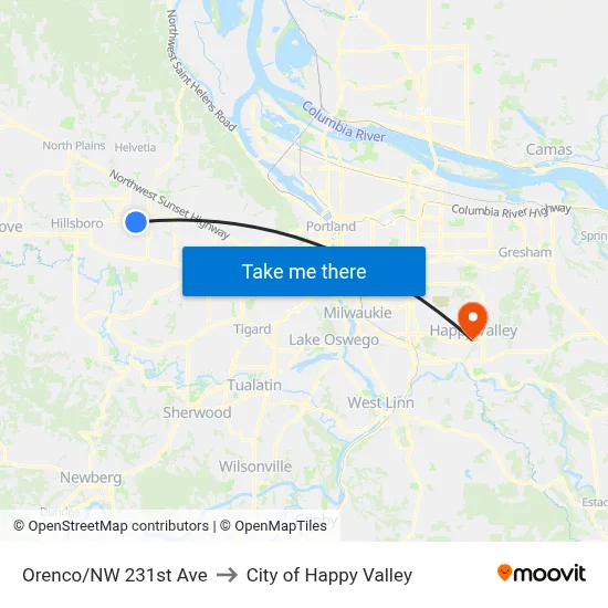 Orenco/NW 231st Ave to City of Happy Valley map