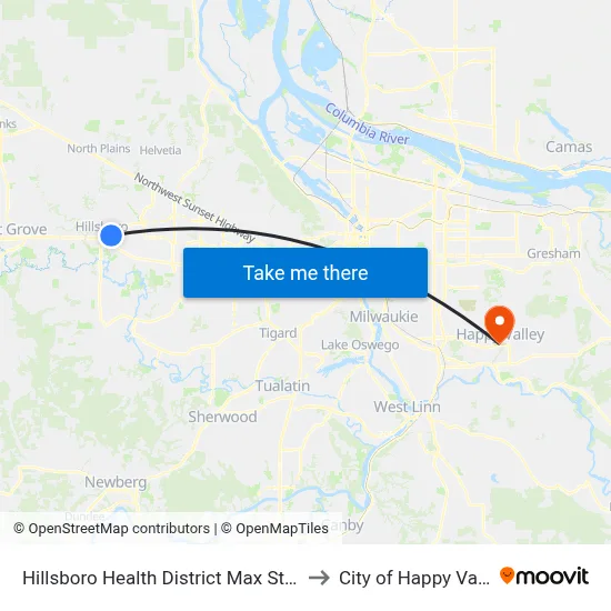 Hillsboro Health District Max Station to City of Happy Valley map