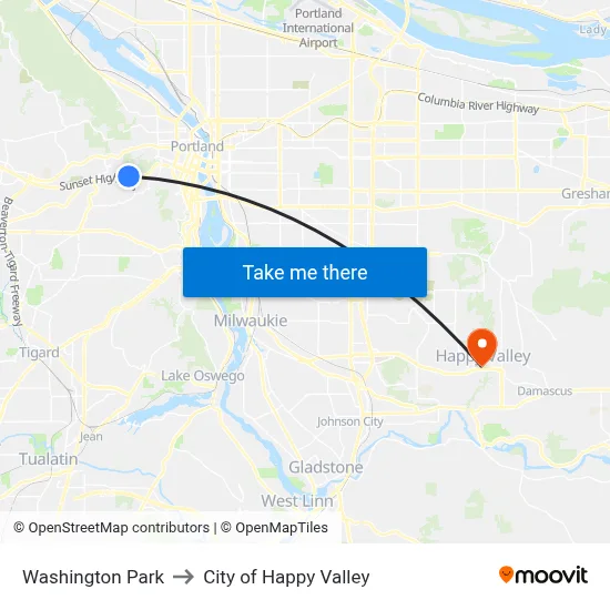 Washington Park to City of Happy Valley map