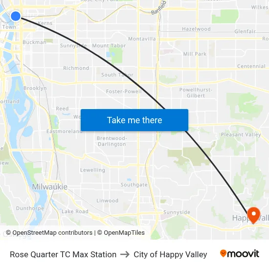 Rose Quarter TC Max Station to City of Happy Valley map
