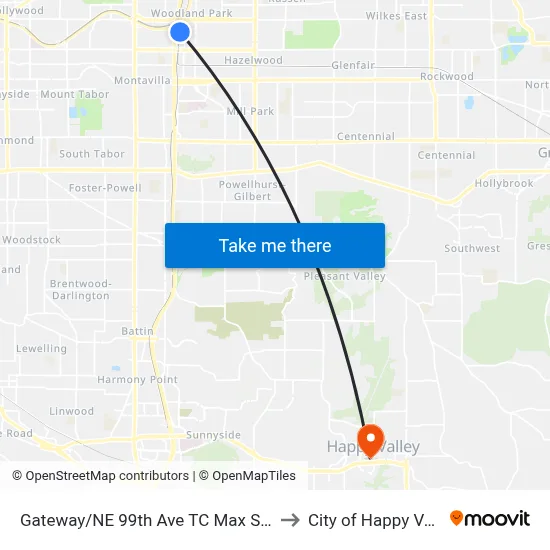 Gateway/NE 99th Ave TC Max Station to City of Happy Valley map