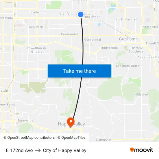 E 172nd Ave to City of Happy Valley map