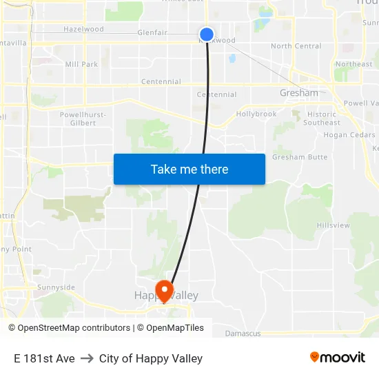 E 181st Ave to City of Happy Valley map