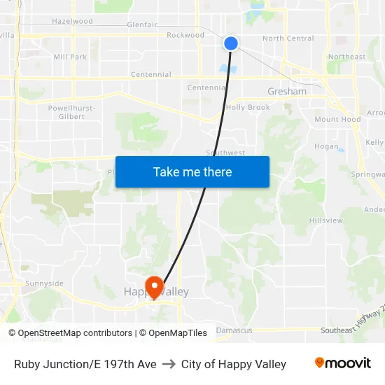 Ruby Junction/E 197th Ave to City of Happy Valley map