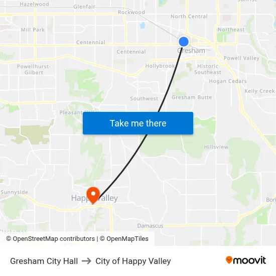 Gresham City Hall to City of Happy Valley map