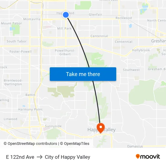E 122nd Ave to City of Happy Valley map