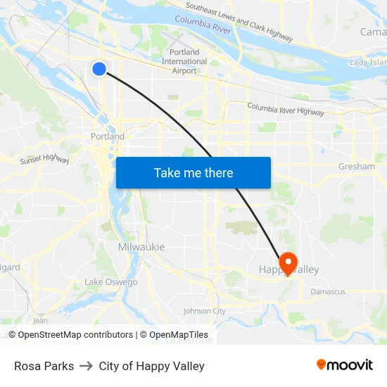 Rosa Parks to City of Happy Valley map