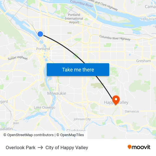 Overlook Park to City of Happy Valley map