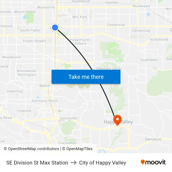 SE Division St Max Station to City of Happy Valley map