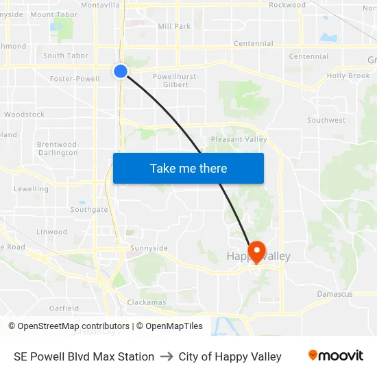 SE Powell Blvd Max Station to City of Happy Valley map