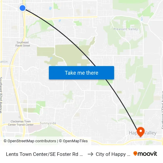 Lents Town Center/SE Foster Rd Max Station to City of Happy Valley map