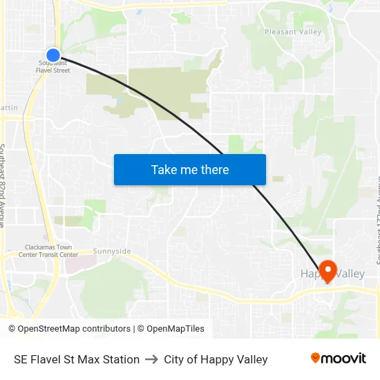 SE Flavel St Max Station to City of Happy Valley map