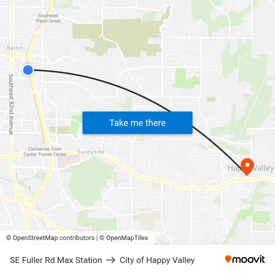 SE Fuller Rd Max Station to City of Happy Valley map
