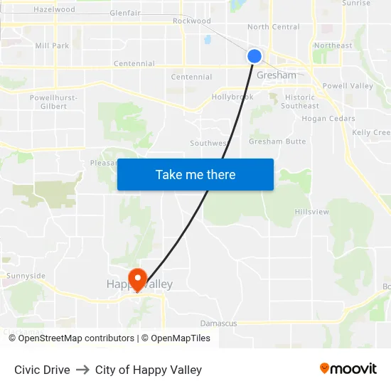 Civic Drive to City of Happy Valley map
