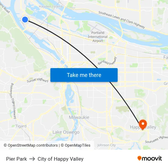 Pier Park to City of Happy Valley map