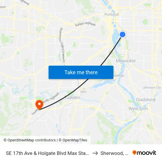 SE 17th Ave & Holgate Blvd Max Station to Sherwood, OR map