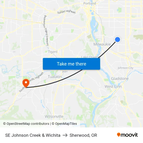SE Johnson Creek & Wichita to Sherwood, OR map