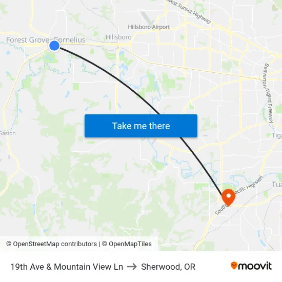 19th Ave & Mountain View Ln to Sherwood, OR map