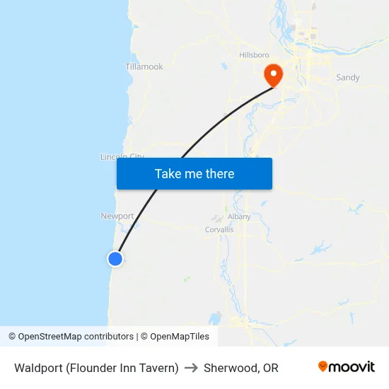 Waldport (Flounder Inn Tavern) to Sherwood, OR map