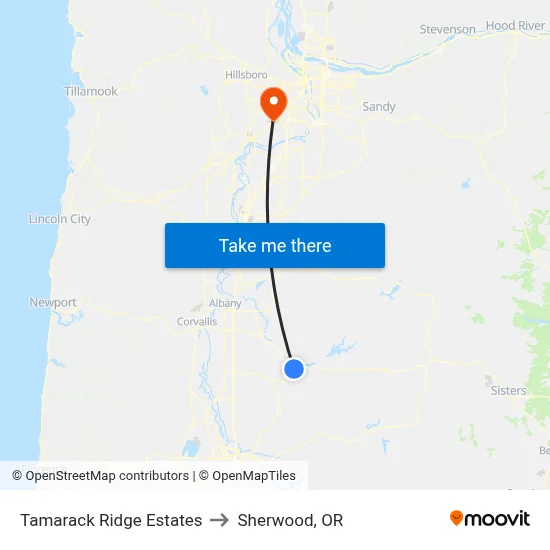 Tamarack Ridge Estates to Sherwood, OR map