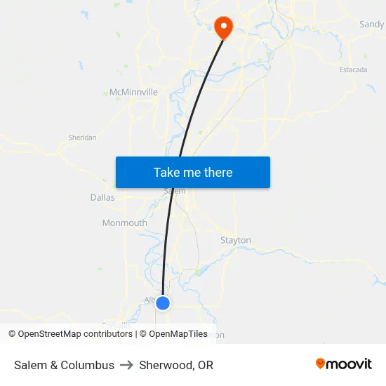 Salem & Columbus to Sherwood, OR map